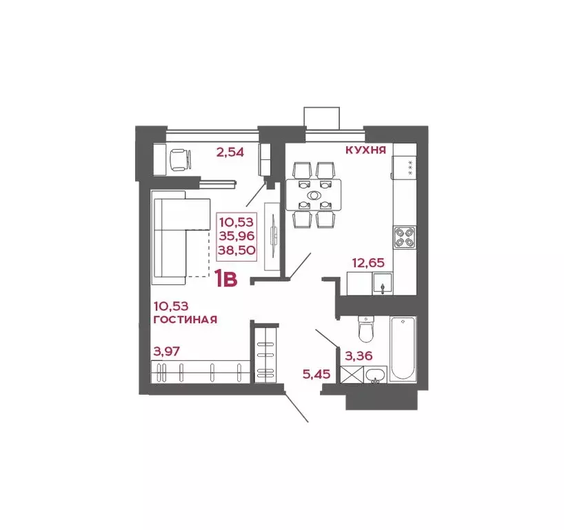 1-комнатная квартира: Пенза, ЖК Микрорайон Новобережье (38.5 м) - Фото 1