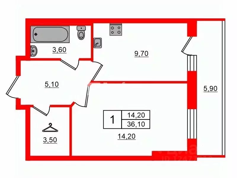 1-к кв. Санкт-Петербург Парашютная ул., 44к2 (36.1 м) - Фото 1