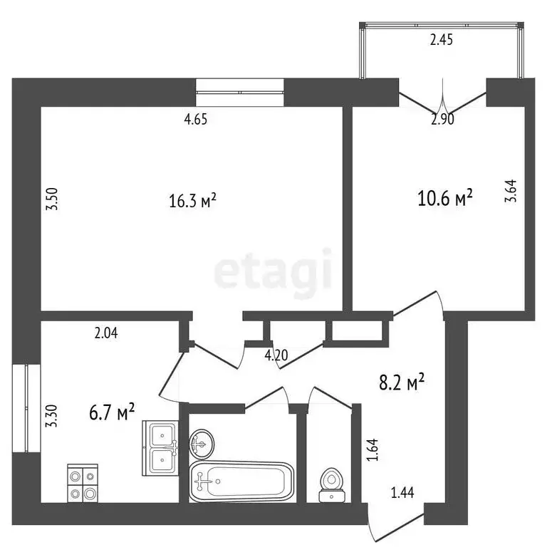 2-комнатная квартира: Новокузнецк, улица Пирогова, 20 (46 м) - Фото 1