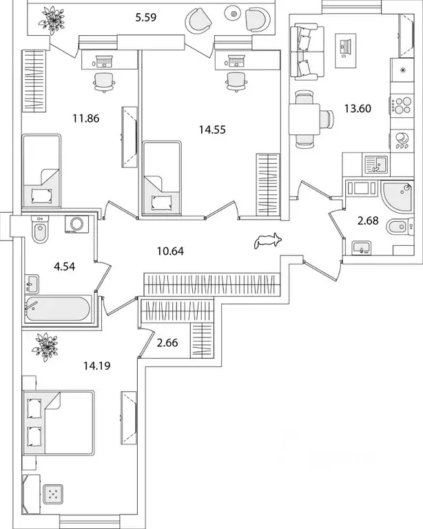 3-к кв. Санкт-Петербург ул. Тамбасова, 5Н (77.26 м) - Фото 0