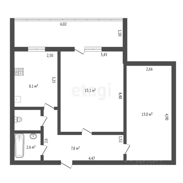2-к кв. Амурская область, Благовещенск ул. Калинина, 142 (49.8 м) - Фото 1