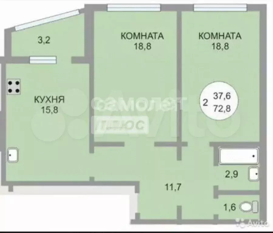 2-к. квартира, 69,3 м, 9/10 эт. - Фото 0