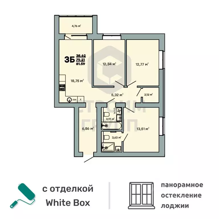 3-к кв. Владимирская область, Ковров ул. Строителей, 43/1 (81.59 м) - Фото 0