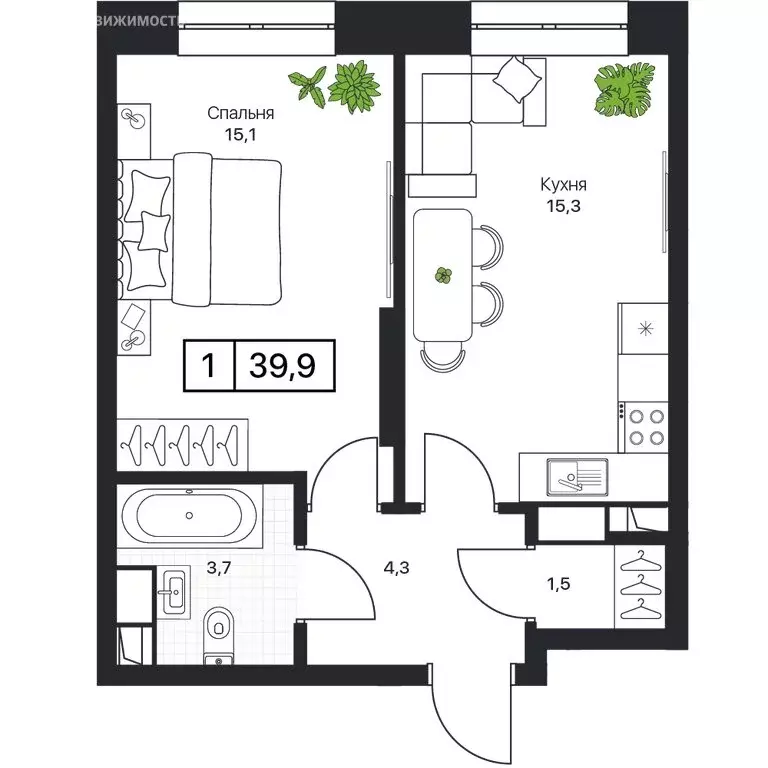 1-комнатная квартира: Пушкино, ЖК Пушкино Град (39.8 м) - Фото 1