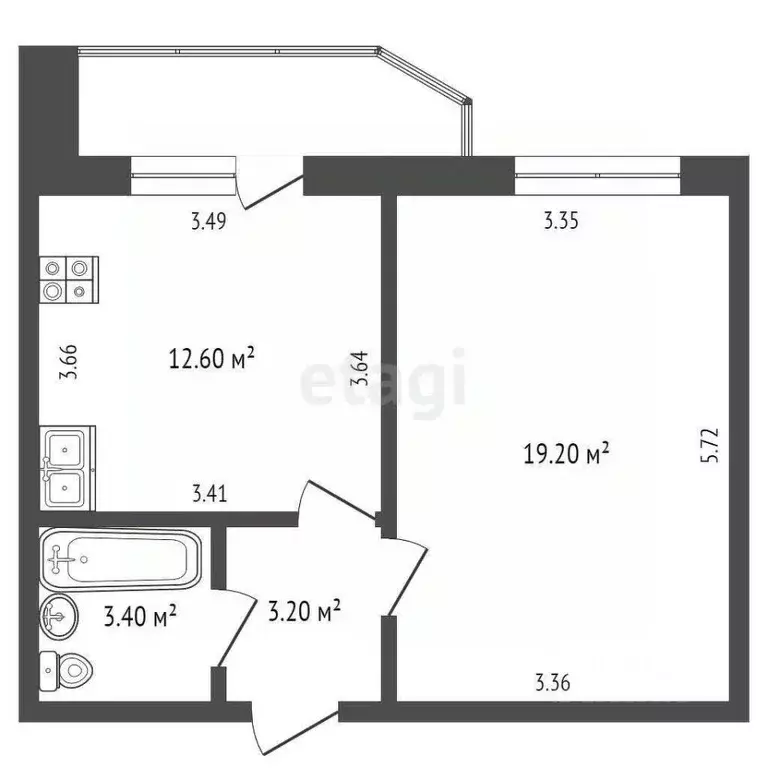 1-к кв. Вологодская область, Вологда Окружное ш., 26 (38.4 м) - Фото 1