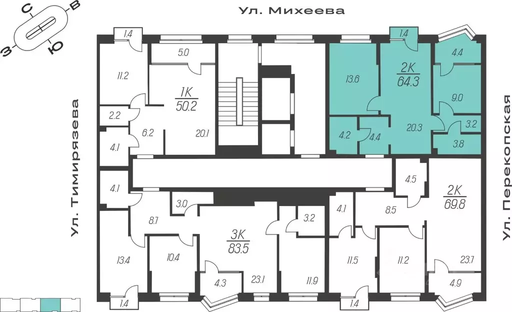 2-к кв. Тульская область, Тула ул. Михеева, 9А (64.3 м) - Фото 1