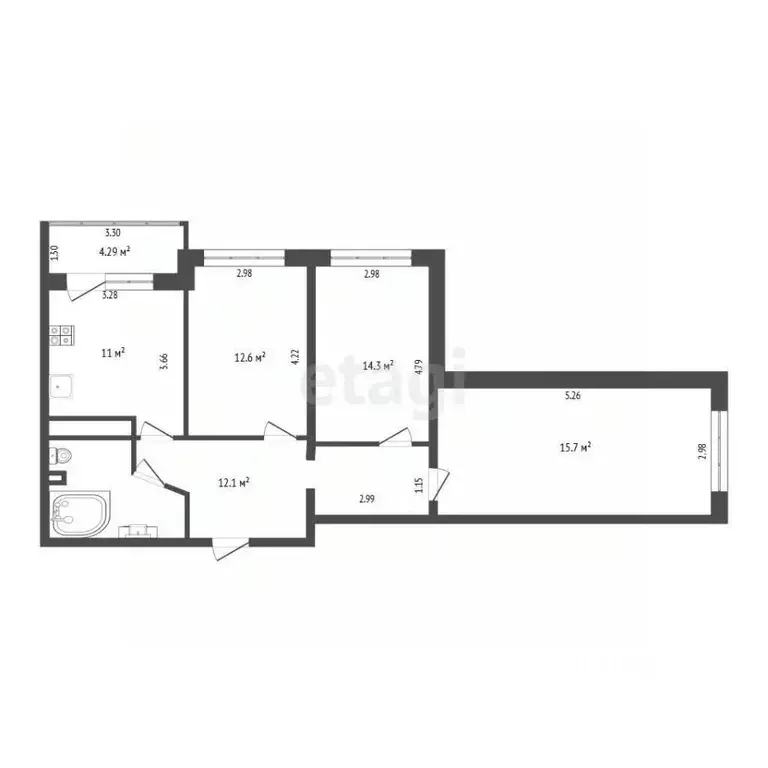 3-к кв. Тюменская область, Тюмень ул. Николая Федорова, 17 (73.9 м) - Фото 2