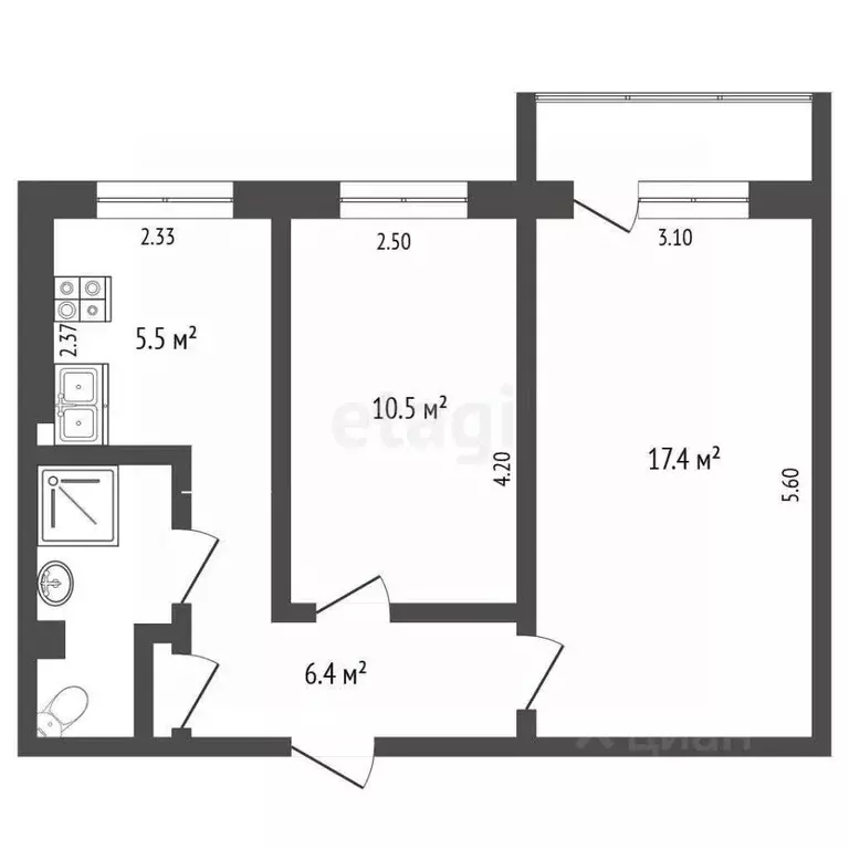 2-к кв. Архангельская область, Архангельск ул. Никитова, 6 (44.6 м) - Фото 0