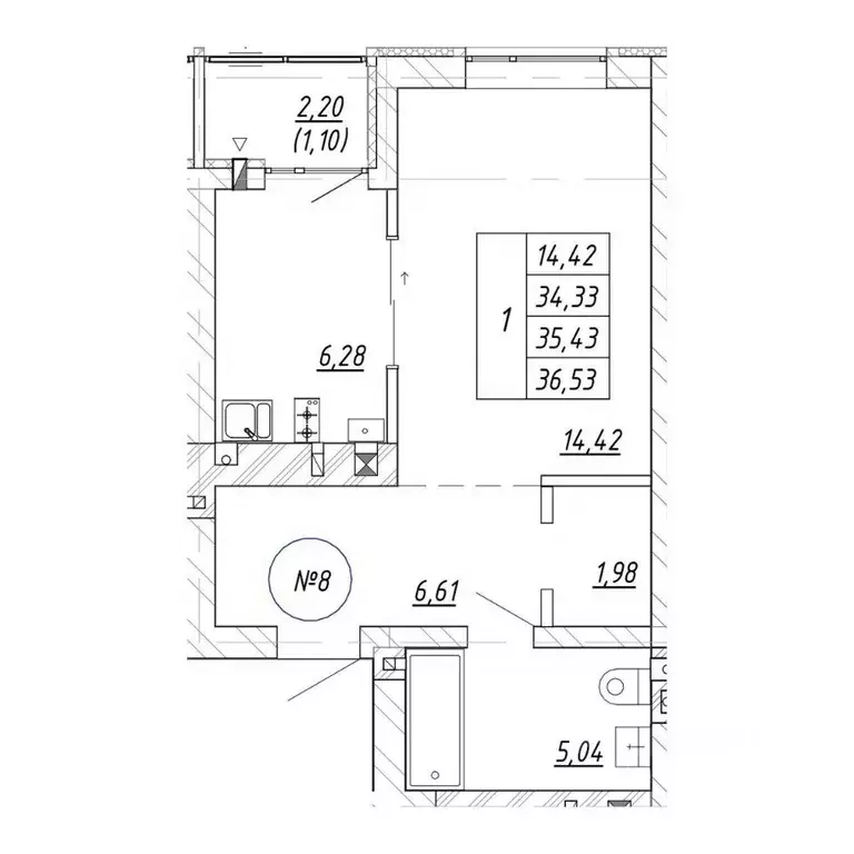 1-к кв. Калининградская область, Зеленоградск  (35.43 м) - Фото 1