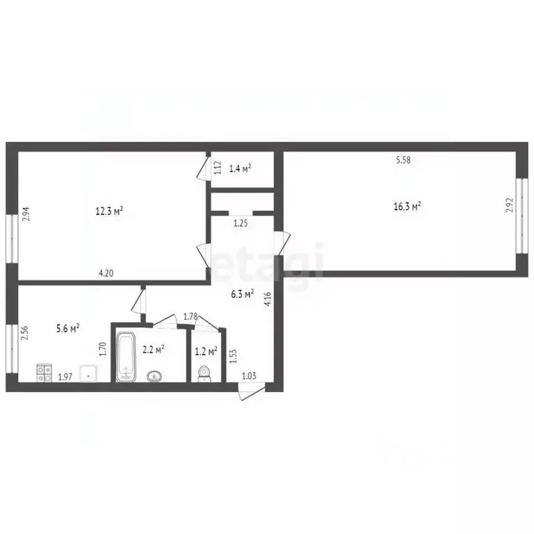2-к кв. Забайкальский край, Чита ул. Журавлева, 89 (45.9 м) - Фото 1