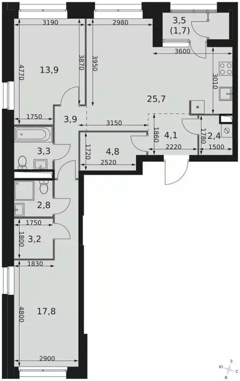 3-к кв. Москва Строительный проезд, 9к1 (83.6 м) - Фото 1
