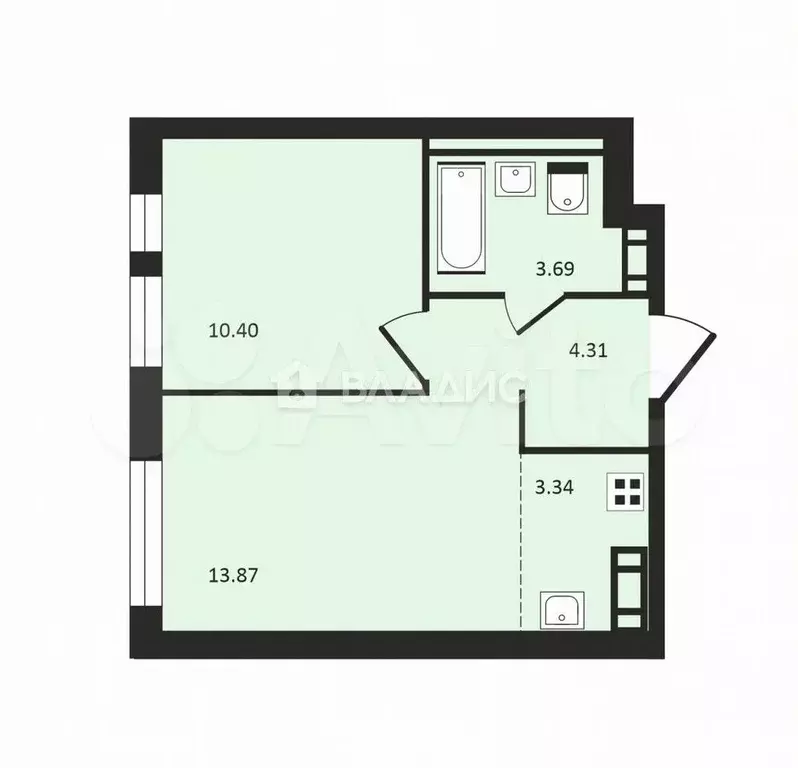 2-к. квартира, 35,5 м, 10/12 эт. - Фото 1
