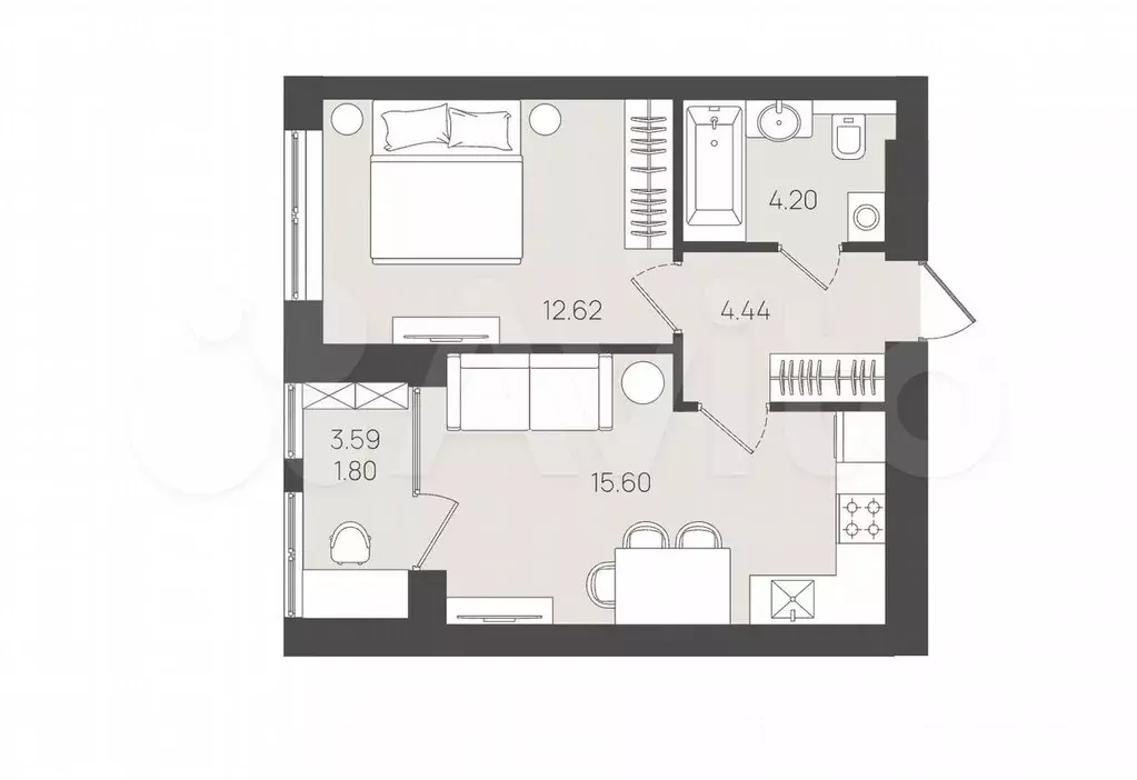 1-к. квартира, 38,7 м, 5/5 эт. - Фото 1