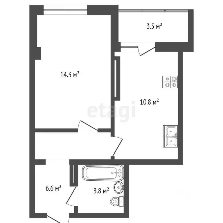 1-к кв. Крым, Симферополь ул. Трубаченко, 21 (39.0 м) - Фото 1