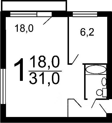 1-к кв. Омская область, Омск Нефтезаводская ул., 34/1 (33.0 м) - Фото 1