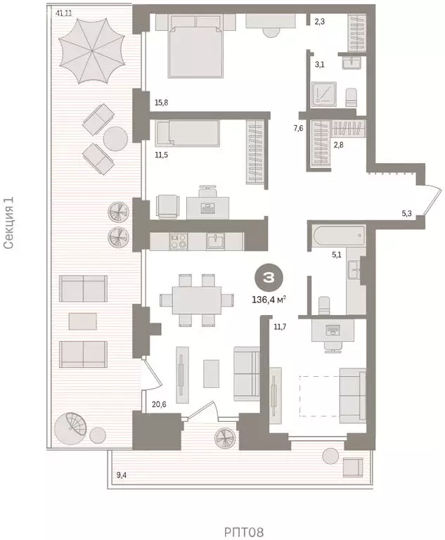 3-комнатная квартира: Тюмень, Причальная улица, 9 (141.8 м) - Фото 2