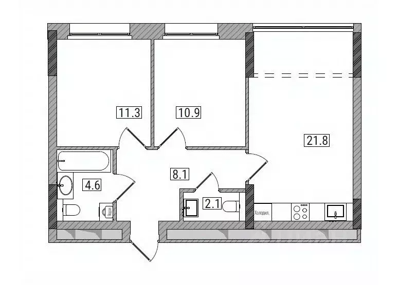 2-к кв. Кировская область, Киров Мелькомбинатовский проезд, 3 (58.8 м) - Фото 1