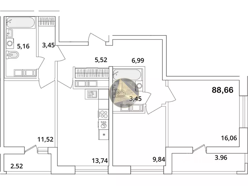 3-к кв. Санкт-Петербург Кубинская ул., 82к3с1 (88.66 м) - Фото 2