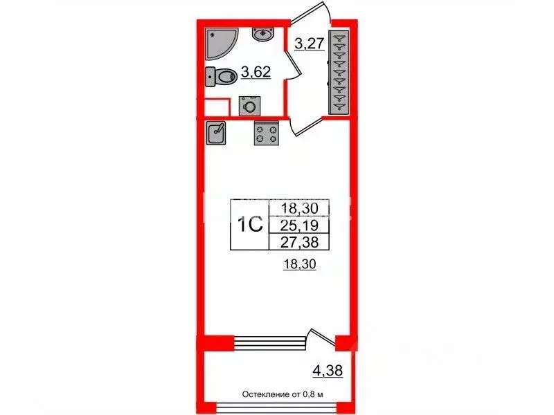 Студия Санкт-Петербург просп. Обуховской обороны, 36 (24.9 м) - Фото 1