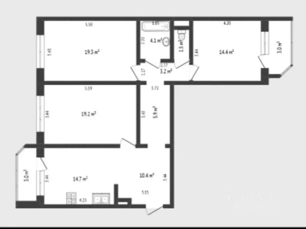 3-к кв. Тюменская область, Тюмень ул. Константина Посьета, 5 (93.0 м) - Фото 2