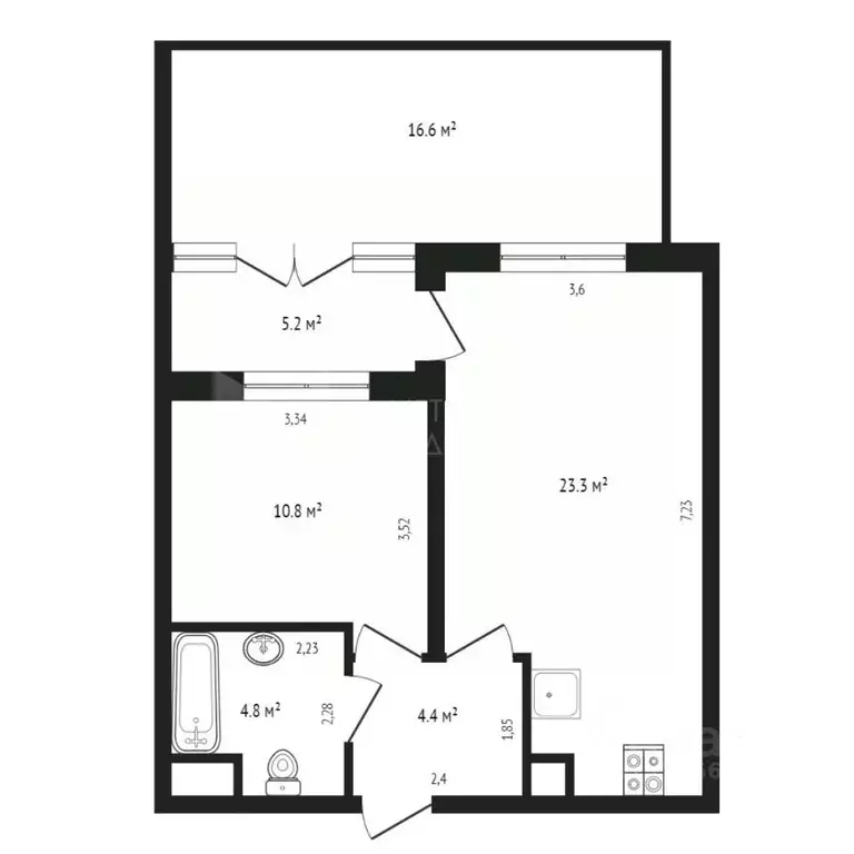 1-к кв. Тюменская область, Тюмень ул. Федюнинского, 30к7 (45.9 м) - Фото 0