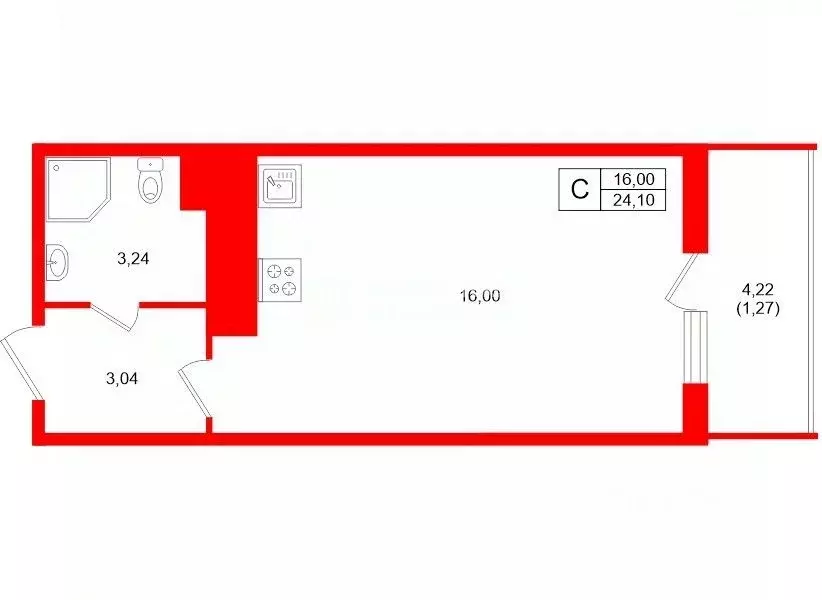 Студия Санкт-Петербург просп. Энергетиков, 11к2 (24.1 м) - Фото 2