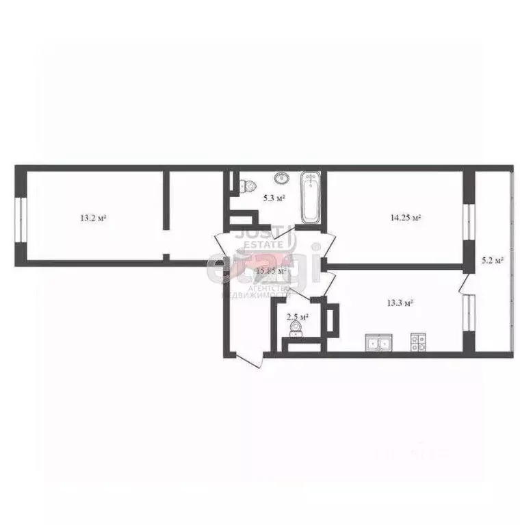 Квартира, 2 комнаты, 63.1 м - Фото 0