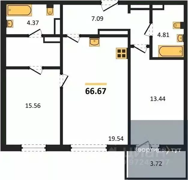 2-к кв. Воронежская область, Воронеж Краснознаменная ул., 72 (66.62 м) - Фото 0