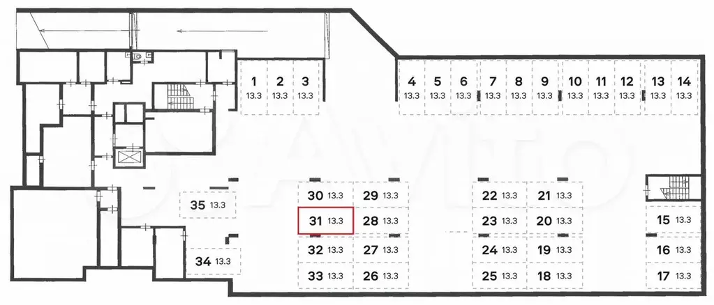 Машиноместо, 13 м - Фото 1