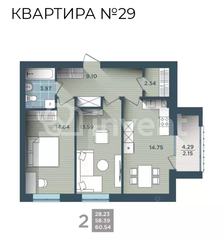 2-к кв. Калининградская область, Калининград ул. Сержанта Мишина, 81к3 ... - Фото 1