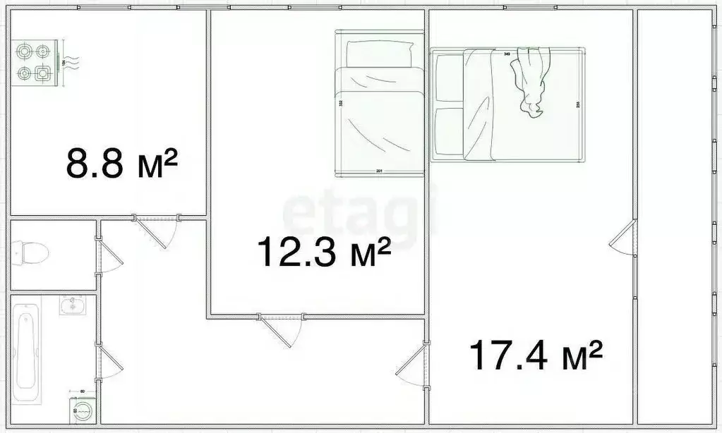 2-к кв. Татарстан, Казань ул. Гаврилова, 52 (50.5 м) - Фото 0