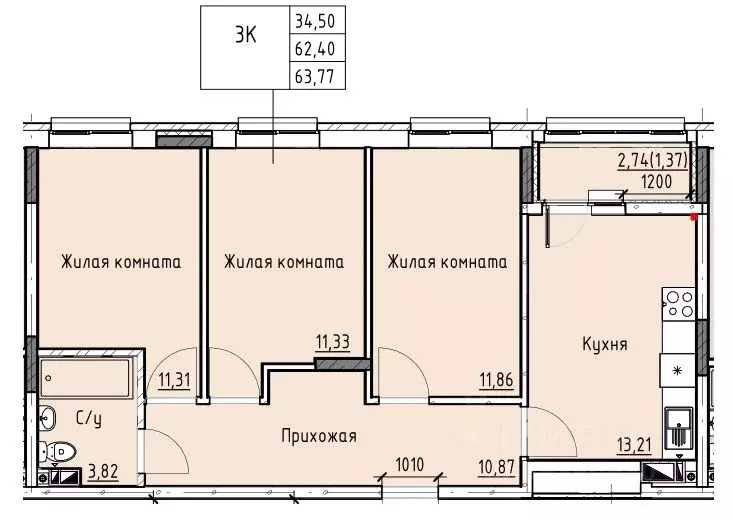 3-к кв. Ростовская область, Батайск ул. Талалихина (63.77 м) - Фото 0