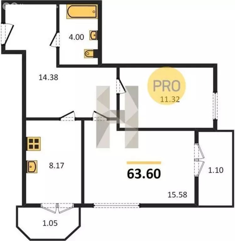 2-комнатная квартира: Пионерский, Портовая улица, 5А (63.6 м) - Фото 1
