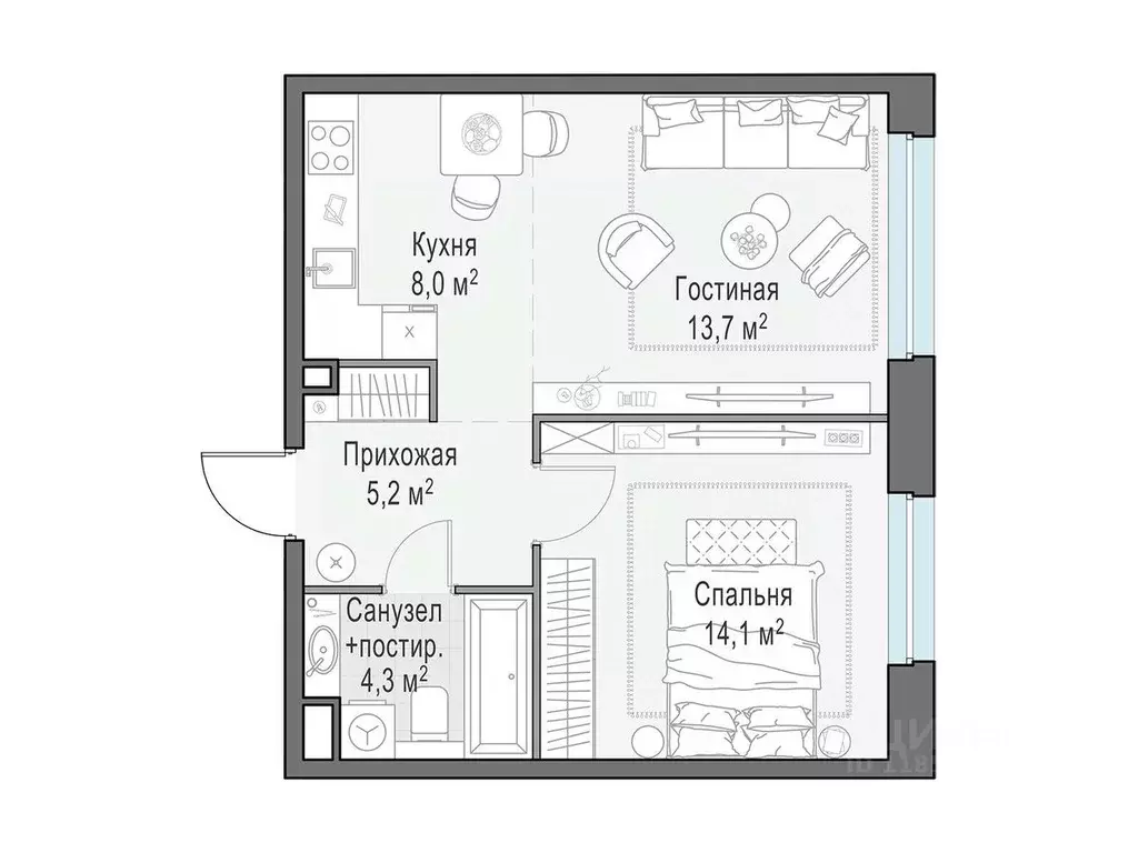 1-к кв. Московская область, Мытищи Белый Grad жилой комплекс (45.3 м) - Фото 1