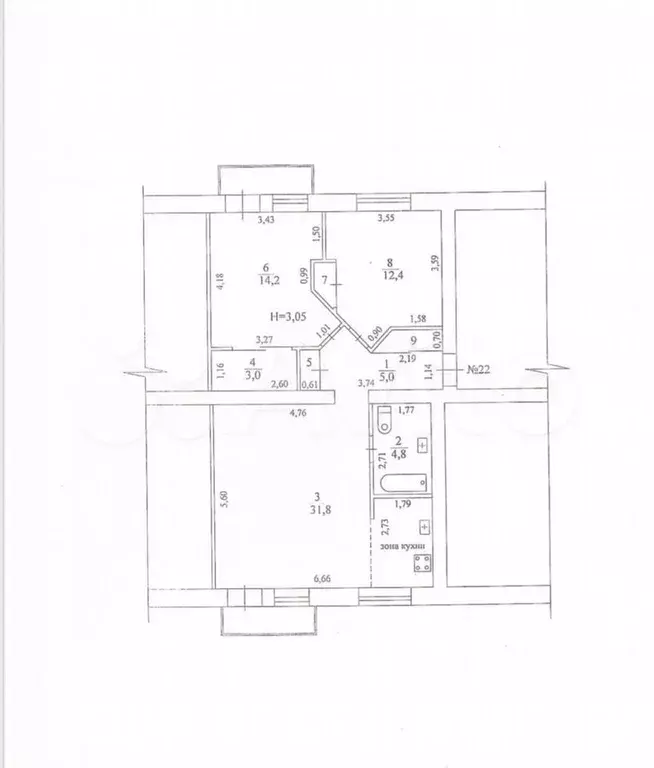 3-к. квартира, 76 м, 5/5 эт. - Фото 0