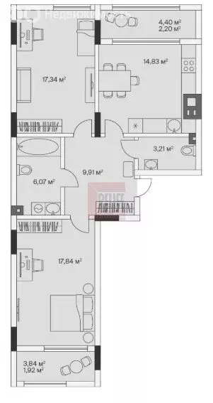 2-комнатная квартира: посёлок Малое Исаково, Первая улица, 1к3 (73.7 ... - Фото 1