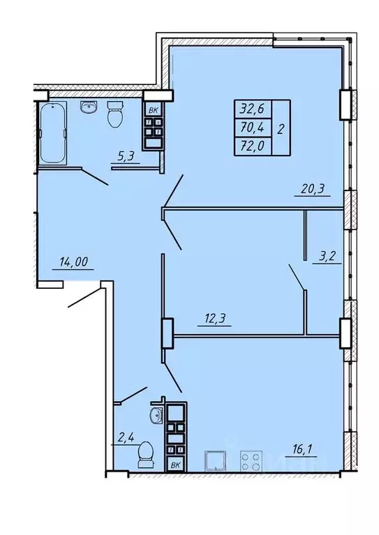 2-к кв. Ивановская область, Иваново Видный мкр,  (72.0 м) - Фото 1