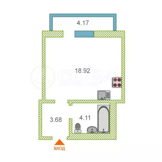 Квартира-студия: деревня Патрушева, улица Фёдора Достоевского, 24 ... - Фото 1