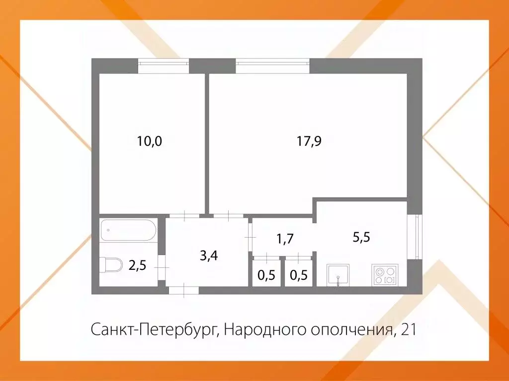 2-к кв. Санкт-Петербург просп. Народного ополчения, 21 (42.0 м) - Фото 1