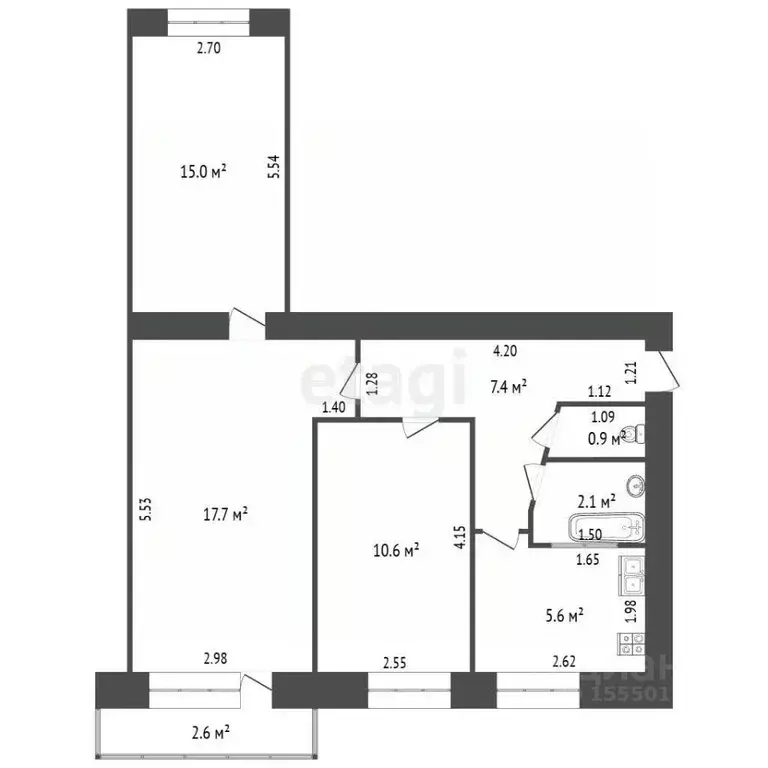 3-к кв. Самарская область, Самара ул. Футболистов, 2 (59.3 м) - Фото 2