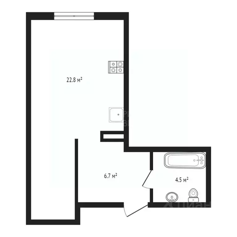 Студия Тюменская область, Тюмень ул. 9 Января, 160к1 (34.0 м) - Фото 2