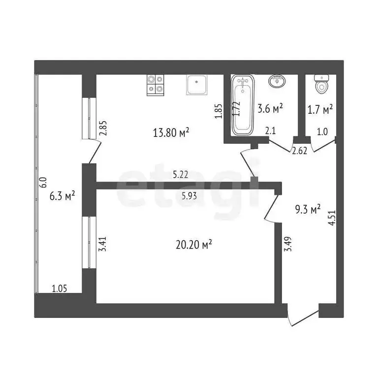 1-комнатная квартира: Тюмень, Пролетарская улица, 109 (48.5 м) - Фото 1