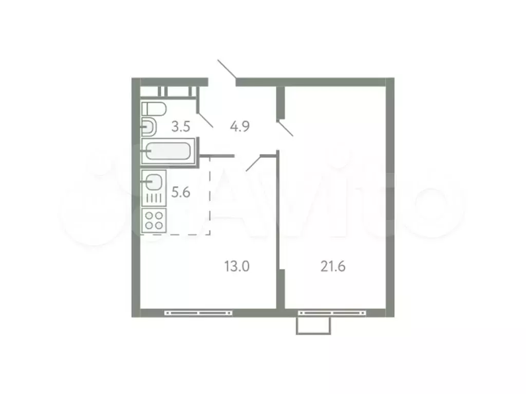 2-к. квартира, 48,6 м, 8/9 эт. - Фото 0