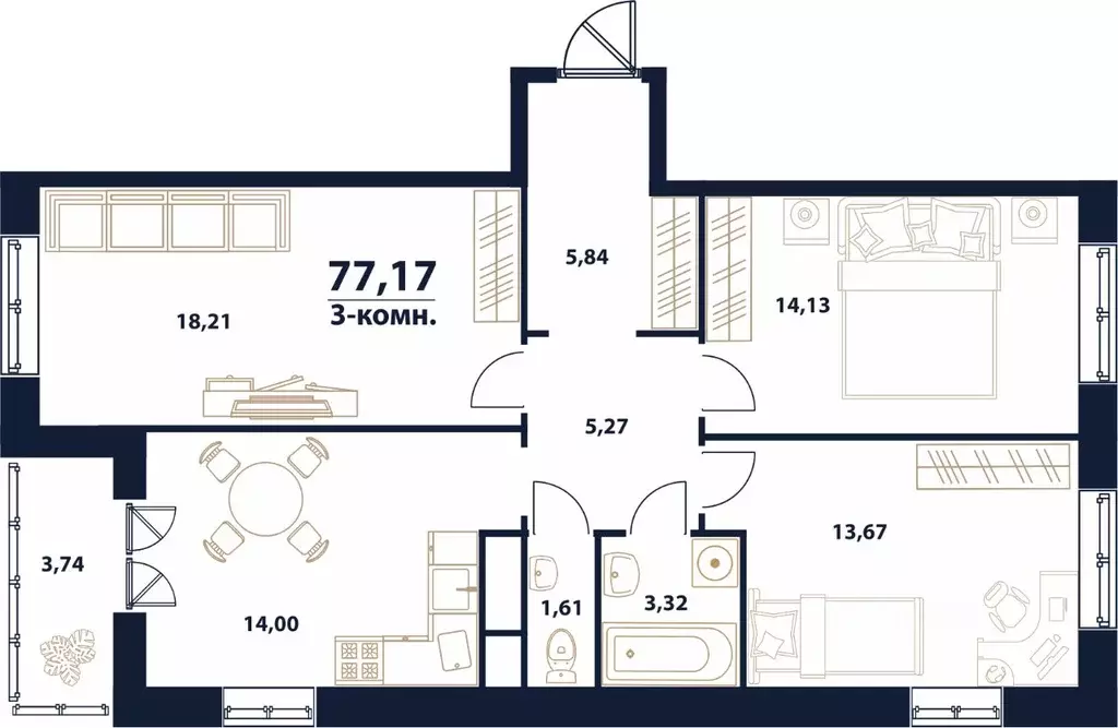 3-к кв. Ульяновская область, Ульяновск Новый Город мкр, 17-й кв-л, ... - Фото 1