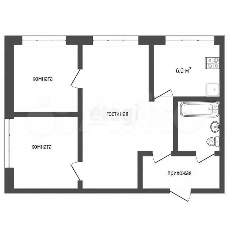 3-к. квартира, 42,8 м, 5/5 эт. - Фото 1