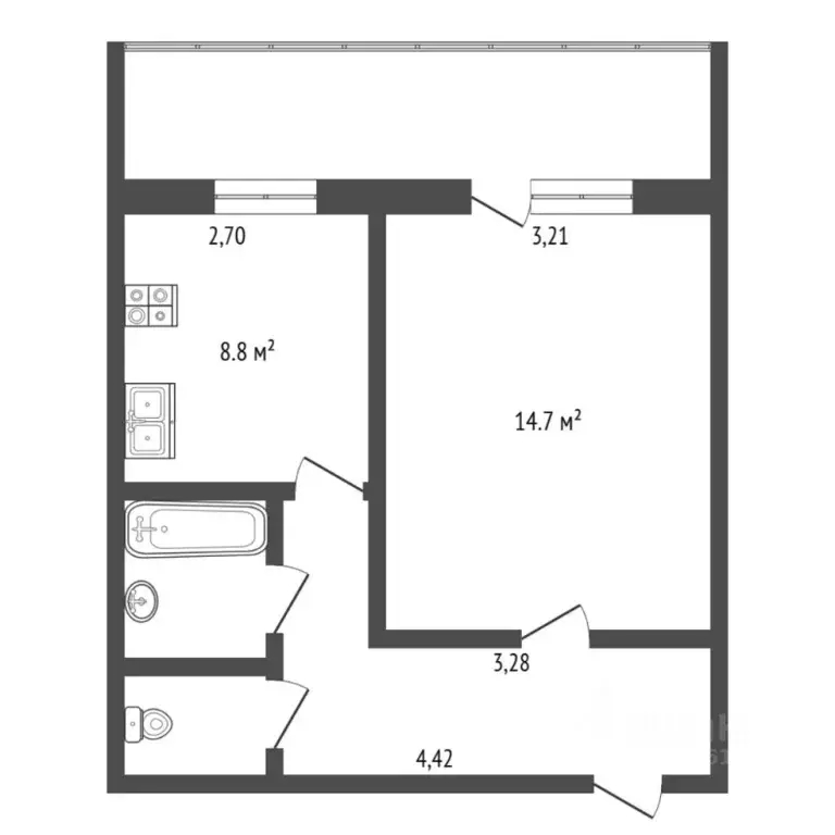 1-к кв. Тюменская область, Тюмень ул. Котельщиков, 17к2 (34.9 м) - Фото 2