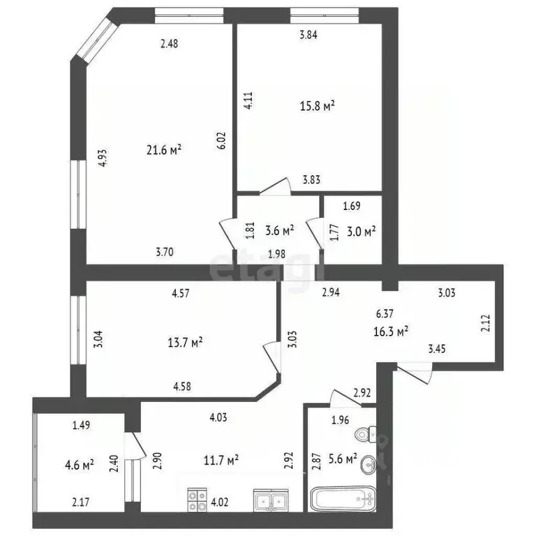 3-к кв. Башкортостан, Стерлитамак ул. Мира, 69 (91.5 м) - Фото 2