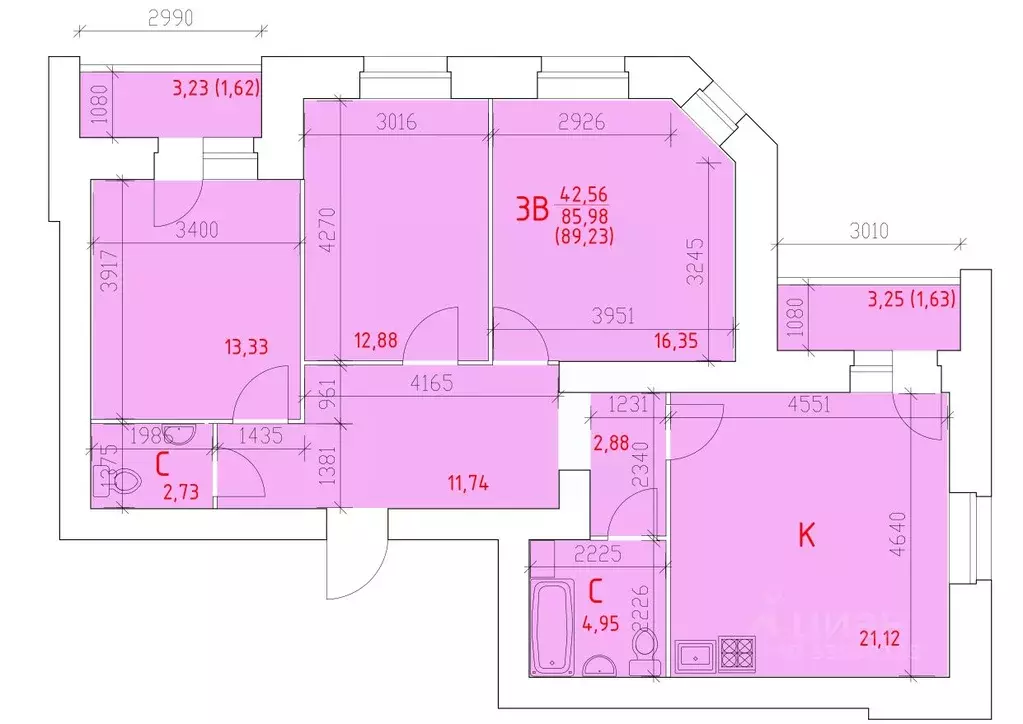 3-к кв. Вологодская область, Череповец 109-й мкр,  (89.23 м) - Фото 0