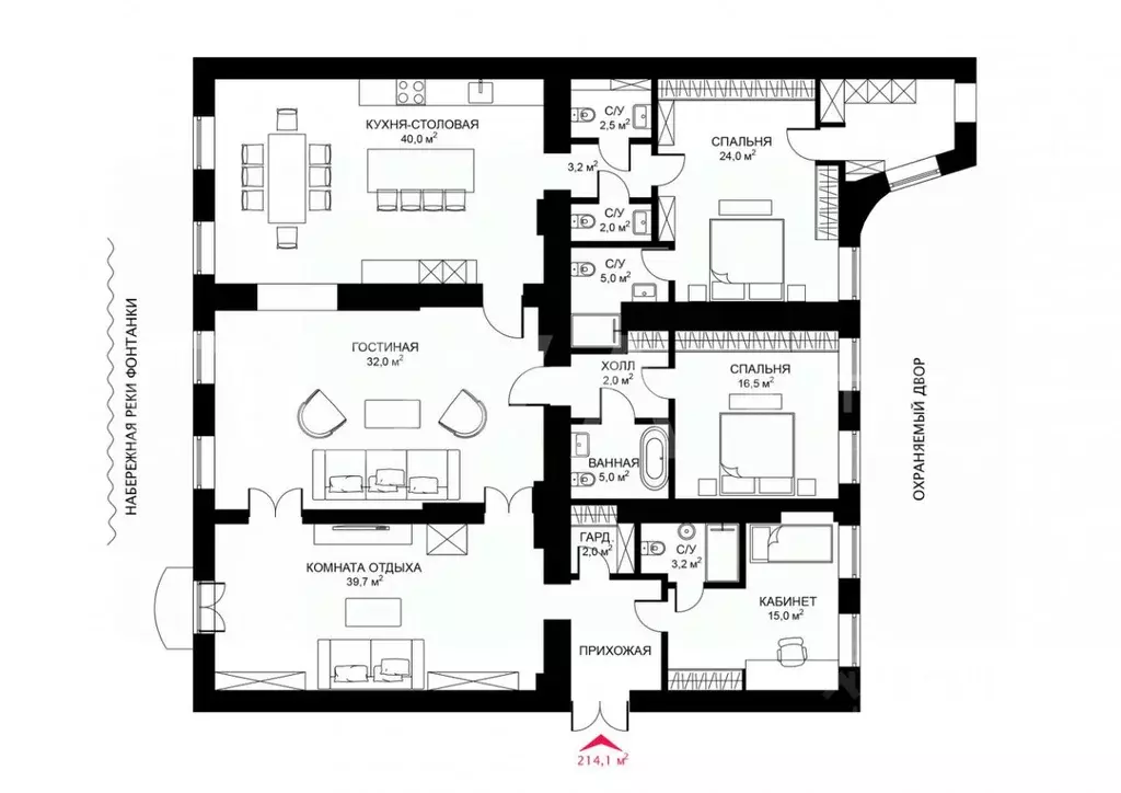 5-к кв. Санкт-Петербург наб. Реки Фонтанки, 85 (217.7 м) - Фото 2