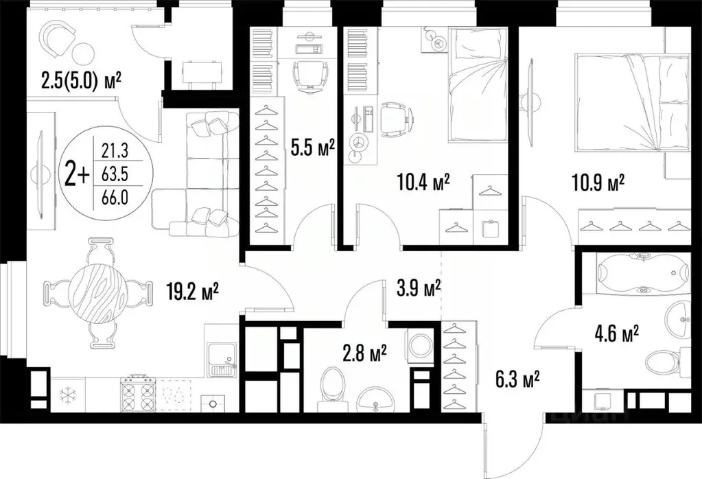 2-к кв. Астраханская область, Астрахань ул. Ахшарумова (66.0 м) - Фото 1